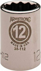 Armstrong - 3/8" Drive, Standard Hand Socket - 12 Points, 57/64" OAL, Chrome Finish - USA Tool & Supply