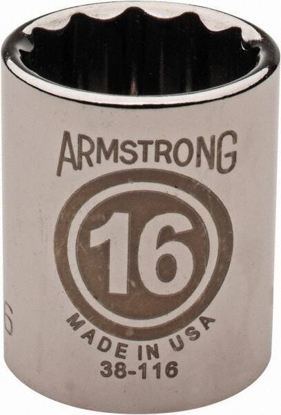 Armstrong - 3/8" Drive, Standard Hand Socket - 12 Points, 31/32" OAL, Chrome Finish - USA Tool & Supply