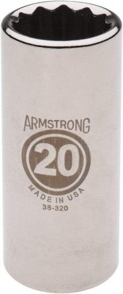 Armstrong - 3/8" Drive, Deep Hand Socket - 12 Points, 2-13/16" OAL, Chrome Finish - USA Tool & Supply