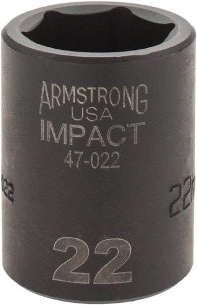 Armstrong - 1/2" Drive 22mm Standard Impact Socket - 6 Points, 1-5/8" OAL - USA Tool & Supply