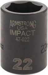 Armstrong - 1/2" Drive 22mm Standard Impact Socket - 6 Points, 1-5/8" OAL - USA Tool & Supply