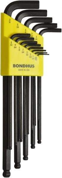 Bondhus - 13 Piece, L-Key Ball End Hex Key Set - 0.05 to 3/8" Range, Protanium High Torque Steel - USA Tool & Supply