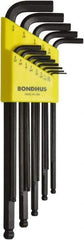 Bondhus - 13 Piece, L-Key Ball End Hex Key Set - 0.05 to 3/8" Range, Protanium High Torque Steel - USA Tool & Supply