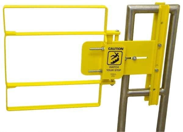 FabEnCo - Powder Coated Carbon Steel Self Closing Rail Safety Gate - Fits 17 to 18-1/2" Clear Opening, 18-1/2" Wide x 22" Door Height, 40 Lb, Yellow - USA Tool & Supply
