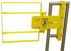 FabEnCo - Powder Coated Carbon Steel Self Closing Rail Safety Gate - Fits 31 to 33-1/2" Clear Opening, 33-1/2" Wide x 22" Door Height, 46 Lb, Yellow - USA Tool & Supply