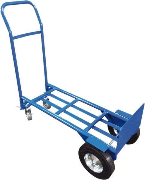 PRO-SOURCE - 1,000 Lb Capacity 51" OAH Convertible Hand Truck - 8 x 14" Base Plate, Swept Back Handle, Steel, Semi-Pneumatic Wheels - USA Tool & Supply