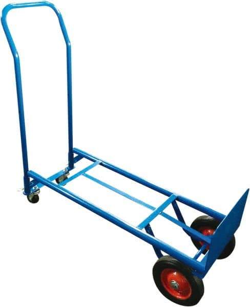 PRO-SOURCE - 600 Lb Capacity 46" OAH Convertible Hand Truck - 8 x 14" Base Plate, Swept Back Handle, Steel, Semi-Pneumatic Wheels - USA Tool & Supply