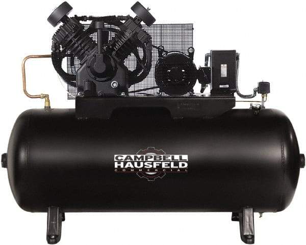 Campbell Hausfeld - 5 hp, 80 Gal Stationary Electric Horizontal Screw Air Compressor - Single Phase, 175 Max psi, 16.6 CFM, 230 Volt - USA Tool & Supply