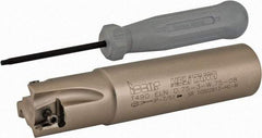 Iscar - 3/4" Cut Diam, 0.315" Max Depth of Cut, 3/4" Shank Diam, 3.38" OAL, Indexable Square Shoulder Helical End Mill - T490 LN.T 0804 Inserts, Weldon Shank, 90° Lead Angle, Series Helitang - USA Tool & Supply
