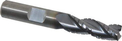 Kennametal - 3/8" Diam, Coarse Pitch, 1" LOC, 3 Flute Solid Carbide 0.02" Corner Radius Roughing End Mill - AlTiN Finish, 2-1/2" OAL, 3/8" Shank Diam, Centercutting, 30° Helix - USA Tool & Supply
