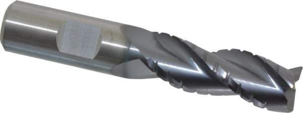Kennametal - 5/8" Diam, Coarse Pitch, 1-5/8" LOC, 3 Flute Solid Carbide 0.03" Corner Radius Roughing End Mill - AlTiN Finish, 3-1/2" OAL, 5/8" Shank Diam, Centercutting, 30° Helix - USA Tool & Supply
