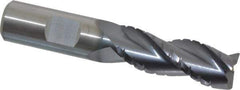 Kennametal - 5/8" Diam, Coarse Pitch, 1-5/8" LOC, 3 Flute Solid Carbide 0.03" Corner Radius Roughing End Mill - AlTiN Finish, 3-1/2" OAL, 5/8" Shank Diam, Centercutting, 30° Helix - USA Tool & Supply