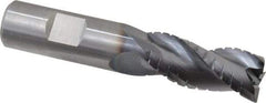 Kennametal - 3/4" Diam, Coarse Pitch, 1-5/8" LOC, 3 Flute Solid Carbide 0.03" Corner Radius Roughing End Mill - AlTiN Finish, 4" OAL, 3/4" Shank Diam, Centercutting, 30° Helix - USA Tool & Supply
