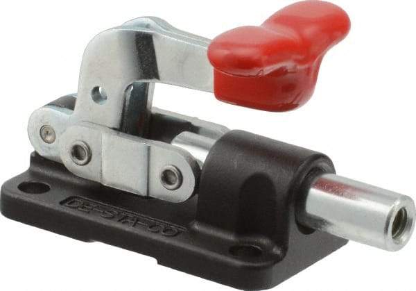 De-Sta-Co - 560 Lb Load Capacity, Flanged Base, Carbon Steel, Standard Straight Line Action Clamp - 4 Mounting Holes, 0.22" Mounting Hole Diam, 0.39" Plunger Diam, T-Handle Handle - USA Tool & Supply