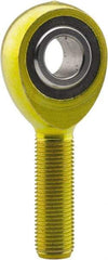 Made in USA - 1/4" ID, 3/4" Max OD, 2,168 Lb Max Static Cap, Plain Male Spherical Rod End - 1/4-28 LH, 1" Shank Length, Carbon Steel with Plastic Raceway - USA Tool & Supply