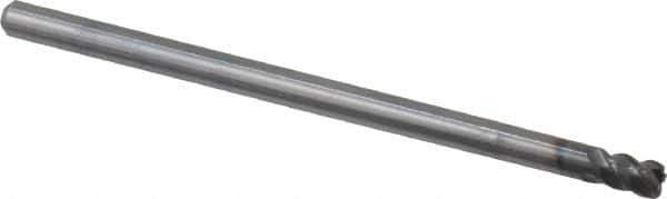 OSG - 1/8", 4 Flute, Single End, Solid Carbide, 0.02" Corner Radius End Mill - 2-1/4" OAL, 45° Helix, 1/8" LOC, 1/2" Extended Reach - USA Tool & Supply