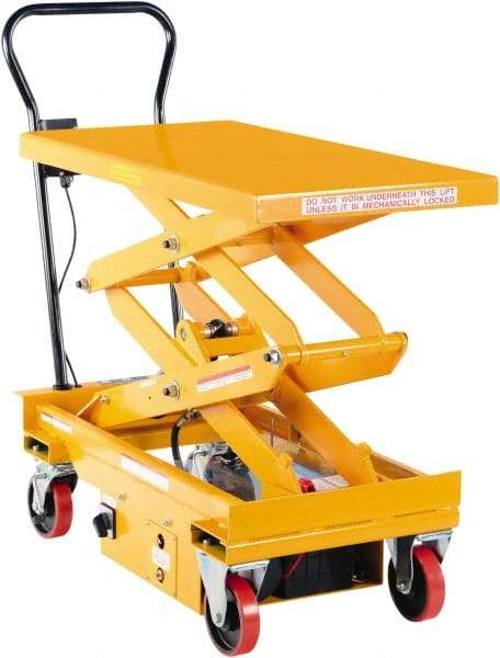 Vestil - 1,000 Lb Capacity Electric Scissor Elevating Cart - 19-1/2" to 63-3/4" Lift Height, 39-3/4" Platform Length x 20-1/2" Platform Width - USA Tool & Supply