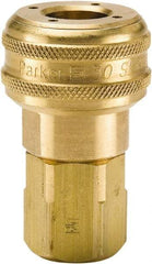 Parker - 1/2-14 Female NPTF Industrial Pneumatic Hose Coupler - Brass, 3/8" Body Diam - USA Tool & Supply