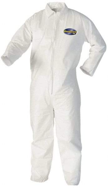 KleenGuard - Size M Film Laminate General Purpose Coveralls - White, Zipper Closure, Elastic Cuffs, with Boots, Serged Seams - USA Tool & Supply