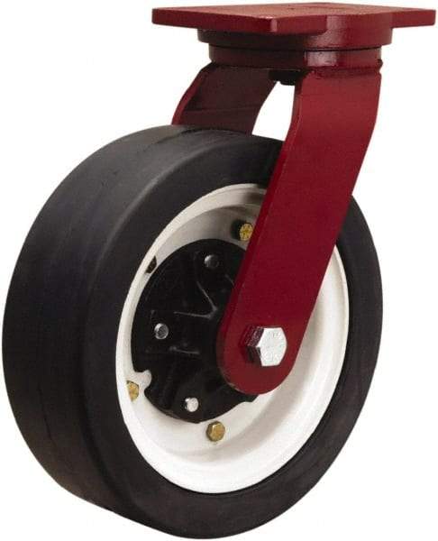 Hamilton - 12" Diam x 4" Wide, Rubber Swivel Caster - 1,200 Lb Capacity, Top Plate Mount, 6-1/8" x 7-1/2" Plate, Tapered Roller Bearing - USA Tool & Supply