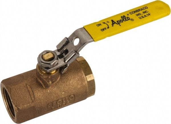 Apollo - 1" Pipe, Standard Port, Bronze Standard Ball Valve - 2 Piece, NPT Ends, Locking Lever Handle, 600 WOG, 150 WSP - USA Tool & Supply