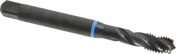 Emuge - M10x1.50 Metric Coarse 3 Flute 6H Modified Bottoming Spiral Flute Tap - Cobalt, Oxide Finish, 100mm OAL, Right Hand Flute, Right Hand Thread, Series Enorm-VA - USA Tool & Supply