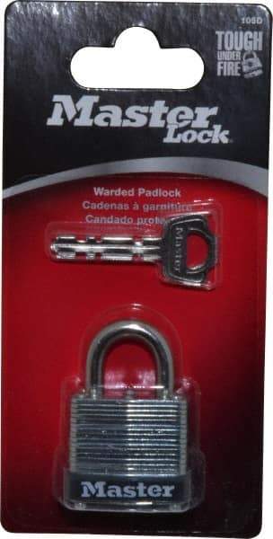 Master Lock - 1/2" Shackle Clearance, Keyed Different Warded Cylinder Padlock - 3/16" Shackle Diam, Steel - USA Tool & Supply