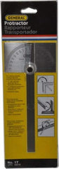 General - 6 Inch Long Blade, 180° Max Measurement, 1° Dial Graduation, Rectangular Head Protractor - Accuracy Up to 1°, 0 to 180 Dial Range - USA Tool & Supply