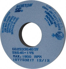 Norton - 14" Diam x 5" Hole x 1-1/2" Thick, I Hardness, 46 Grit Surface Grinding Wheel - Ceramic, Type 1, Coarse Grade, 1,800 Max RPM, Vitrified Bond, No Recess - USA Tool & Supply