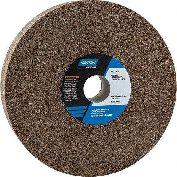 Norton - 8" Diam x 1-1/4" Hole x 1" Thick, M Hardness, 60 Grit Surface Grinding Wheel - Aluminum Oxide, Type 1, Medium Grade, 3,600 Max RPM - USA Tool & Supply