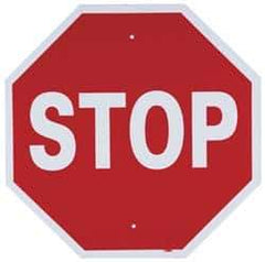 NMC - "Stop", 24" Wide x 24" High, Aluminum Stop & Yield Signs - 0.063" Thick, White on Red, Octagon, Post Mount - USA Tool & Supply