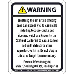 NMC - "WARNING BREATHING THE AIR IN THIS SMOKING AREA CAN EXPOSE YOU TO CHEMICALS\x85", 8-1/2" Long x 11" Wide, Aluminum Safety Sign - Rectangle, 0.04" Thick, Use for Hazardous Materials - USA Tool & Supply