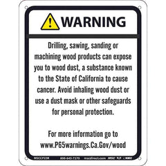 NMC - "WARNING DRILLING, SAWING, SANDING OR MACHINING WOOD PRODUCTS CAN EXPOSE YOU TO WOOD DUST\x85", 8-1/2" Long x 11" Wide, Rigid Plastic Safety Sign - Rectangle, 0.05" Thick, Use for Hazardous Materials - USA Tool & Supply