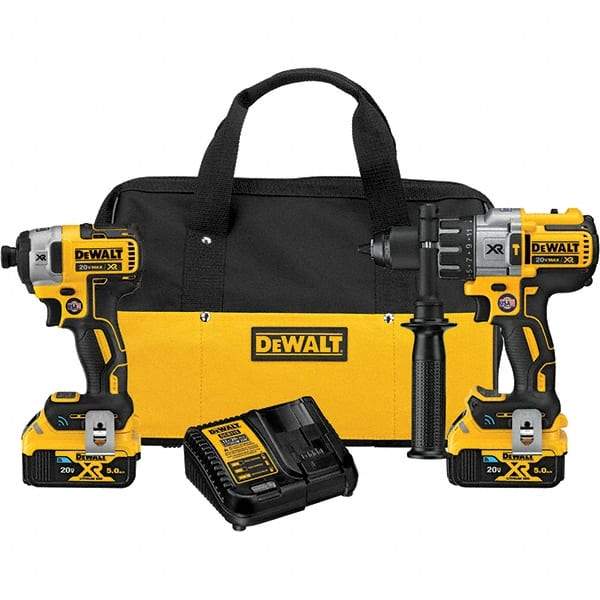 DeWALT - 20 Volt Cordless Tool Combination Kit - Includes Hammerdrill & Impact Driver, Lithium-Ion Battery Included - USA Tool & Supply