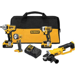 DeWALT - 20 Volt Cordless Tool Combination Kit - Includes Impact Wrench; Impact Driver; Cut-Off Tool; Handheld Light, Lithium-Ion Battery Included - USA Tool & Supply