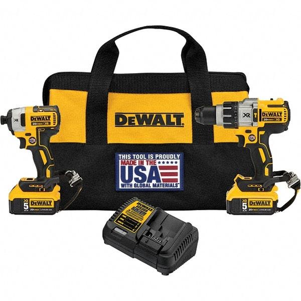 DeWALT - 20 Volt Cordless Tool Combination Kit - Includes Hammerdrill & Impact Driver, Lithium-Ion Battery Included - USA Tool & Supply