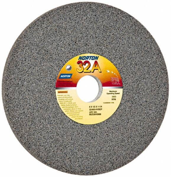 Norton - 8" Diam x 1-1/4" Hole x 1/2" Thick, H Hardness, 60 Grit Surface Grinding Wheel - Aluminum Oxide, Type 1, Medium Grade, 3,600 Max RPM, Vitrified Bond, No Recess - USA Tool & Supply