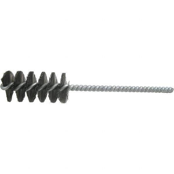 Brush Research Mfg. - 15/32" Diam Helical Steel Tube Brush - Single Spiral, 0.006" Filament Diam, 1-1/4" Brush Length, 4-1/2" OAL, 0.168" Diam Galvanized Steel Shank - USA Tool & Supply