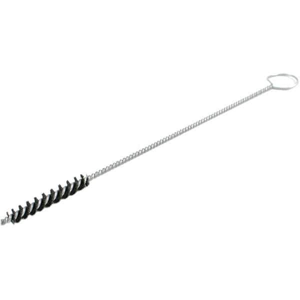 Brush Research Mfg. - 0.4" Diam Helical Nylon Tube Brush - Single Spiral, 0.012" Filament Diam, 2" Brush Length, 18" OAL, 0.219" Diam Galvanized Steel Shank - USA Tool & Supply