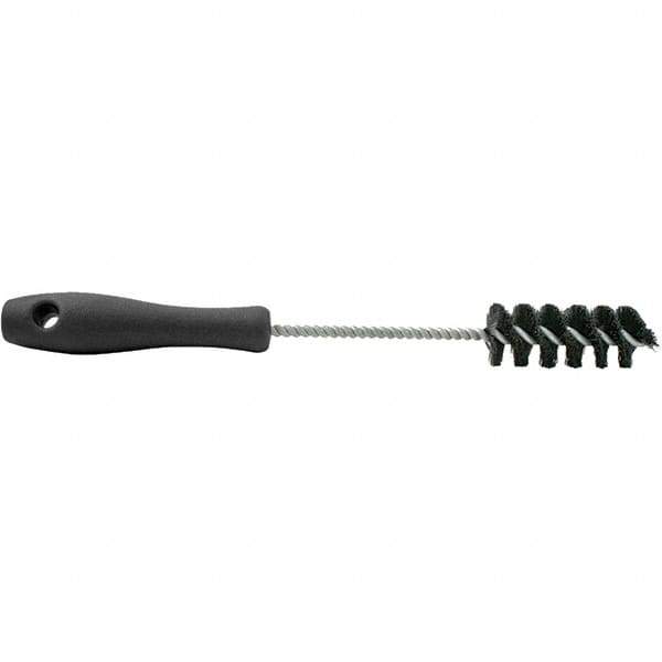 Brush Research Mfg. - 0.85" Diam Helical Nylon Tube Brush - Single Spiral, 0.008" Filament Diam, 2-1/2" Brush Length, 10-1/2" OAL, 0.22" Diam Plastic Handle Shank - USA Tool & Supply