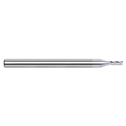 Variable Helix End Mills for Aluminum Alloys - 0.0150″ (1/64″) Cutter Diameter × 0.0450″ Length of Cut Carbide Square End Mill for Aluminum Alloys, 3 Flutes, TiB2 Coated