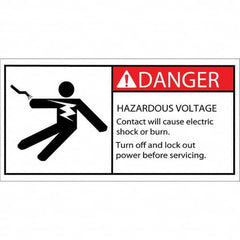 Shipping & DOT Label: ″Danger HAZARDOUS VOLTAGE Contact will Cause Electric Shock or Burn. Turn Off & Lock Out Power before Servicing″, Rectangle, 4″ Wide, 2″ High - Polyester, Semi-Gloss