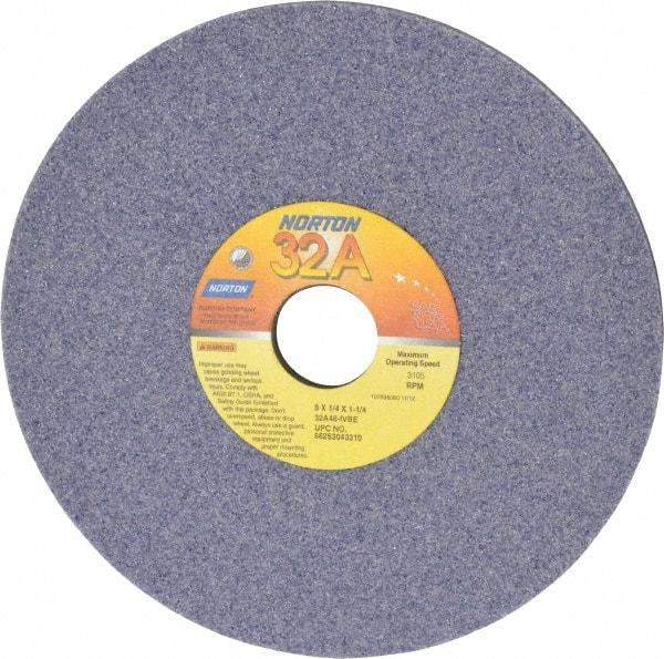 Norton - 8" Diam x 1-1/4" Hole x 1/4" Thick, I Hardness, 46 Grit Surface Grinding Wheel - Aluminum Oxide, Type 1, Coarse Grade, 3,105 Max RPM, Vitrified Bond, No Recess - USA Tool & Supply
