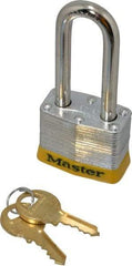 Master Lock - Keyed Different Retaining Key Conductive Lockout Padlock - 2" Shackle Clearance, 9/32" Shackle Diam, 1-1/4" Body Height x 1-9/16" Body Width, Yellow, 4 Pins - USA Tool & Supply