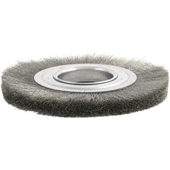 Brush Research Mfg. - 4" OD, 1/2 & 5/8" Arbor Hole, Crimped Stainless Steel Wheel Brush - 3/8" Face Width, 7/8" Trim Length, 6,000 RPM - USA Tool & Supply
