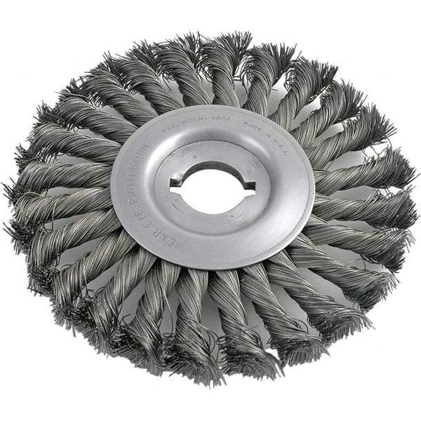 Brush Research Mfg. - 8" OD, 1/2 & 5/8" Arbor Hole, Knotted Carbon Wheel Brush - 3/4" Face Width, 1-11/16" Trim Length, 6,000 RPM - USA Tool & Supply