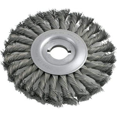 Brush Research Mfg. - 8" OD, 1/2 & 5/8" Arbor Hole, Knotted Carbon Wheel Brush - 3/4" Face Width, 1-11/16" Trim Length, 6,000 RPM - USA Tool & Supply
