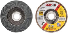 Camel Grinding Wheels - 80 Grit, 4-1/2" Disc Diam, 7/8" Center Hole, Type 29 Zirconia Alumina Flap Disc - 13,300 Max RPM, Poly Cotton Backing, Arbor Attaching System, Coated - USA Tool & Supply