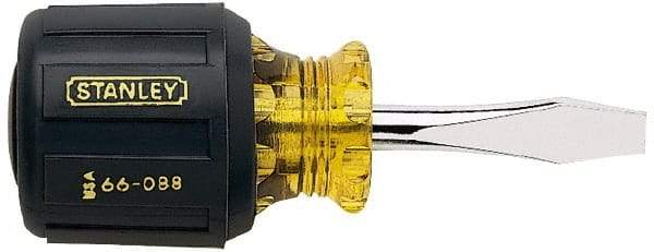 Stanley - 1/4" Blade Width, 3-7/16" OAL Standard Slotted Screwdriver - 1-1/2" Blade Length, Round Shank, Acetate with Rubber Grip Handle - USA Tool & Supply