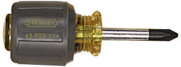 Stanley - #2, 3-7/8" OAL, Stubby Phillips Screwdriver - 1-1/2" Blade Length, Round Shank, Acetate with Rubber Grip Handle - USA Tool & Supply